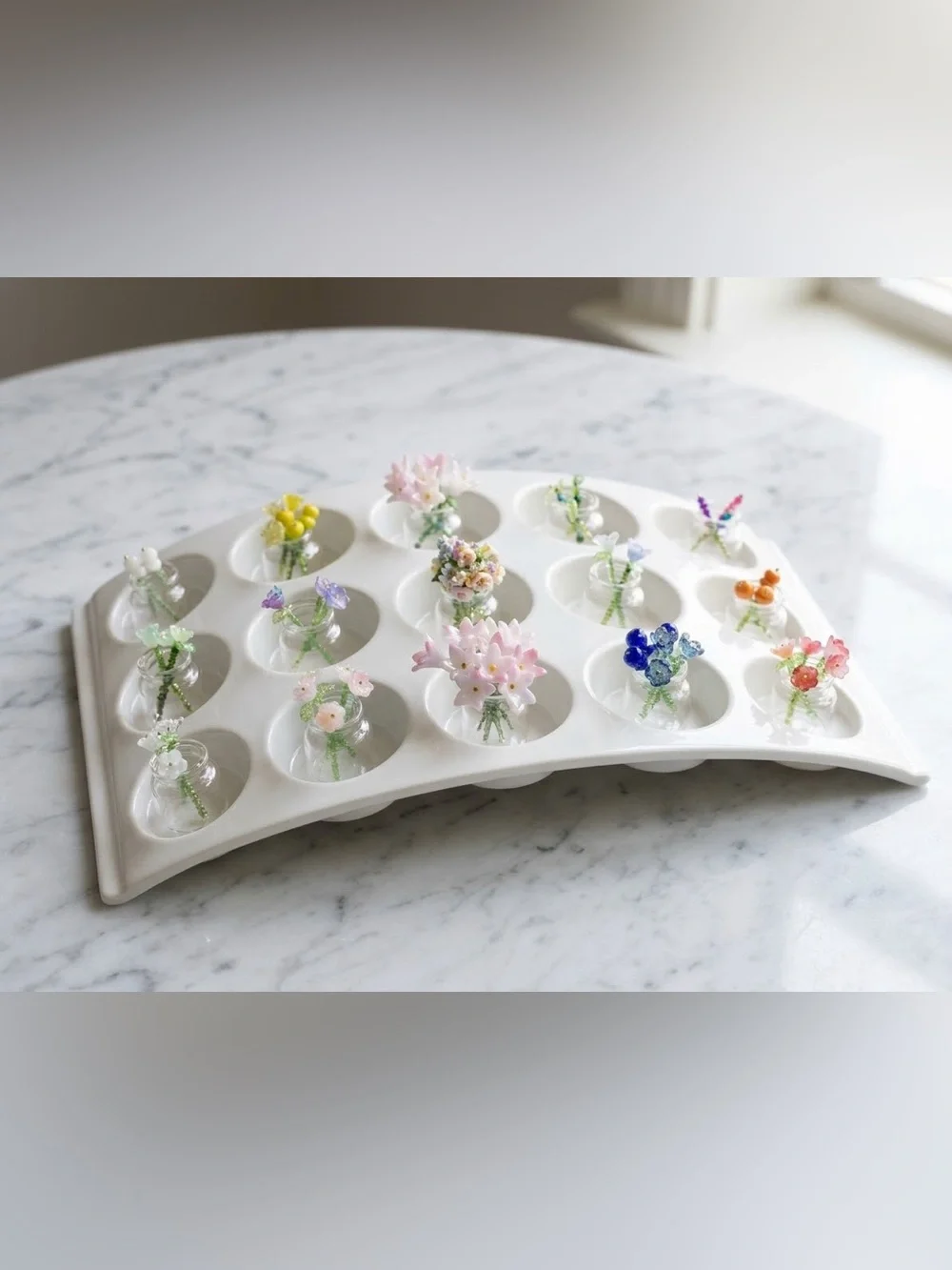 Miniature Handmade Beaded Flower Bouquets with Glass Vases- Set of 4